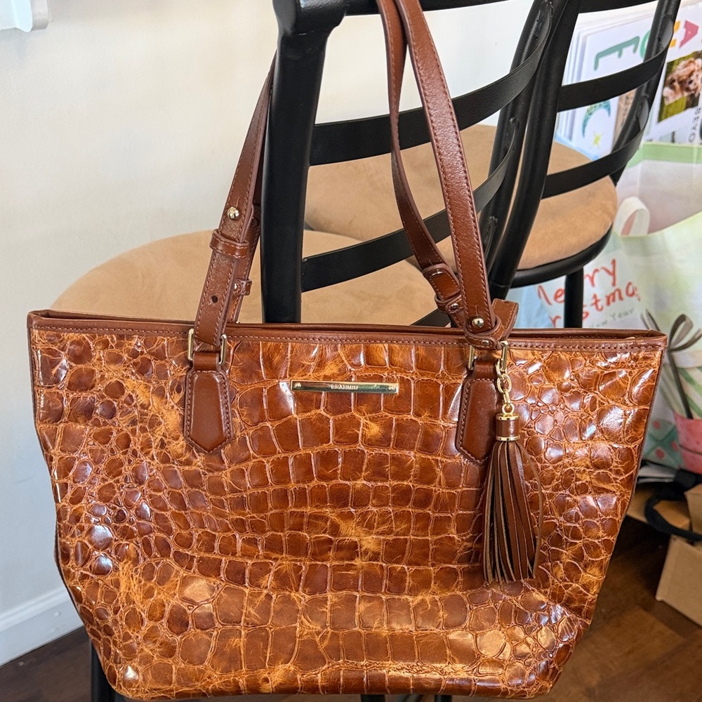 Crocodile Embossed Brown Tote Bag